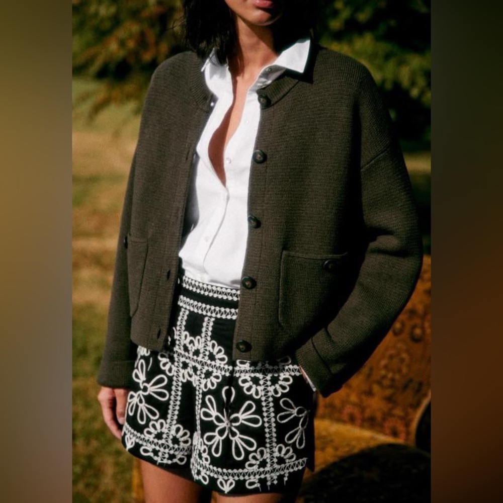 Sezane Valerio jacket cardigan size Medium, khaki